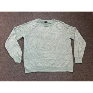 J Crew Linen Blend Crewneck Sweater Blue Green Mens Large Light Casual Knit Rib